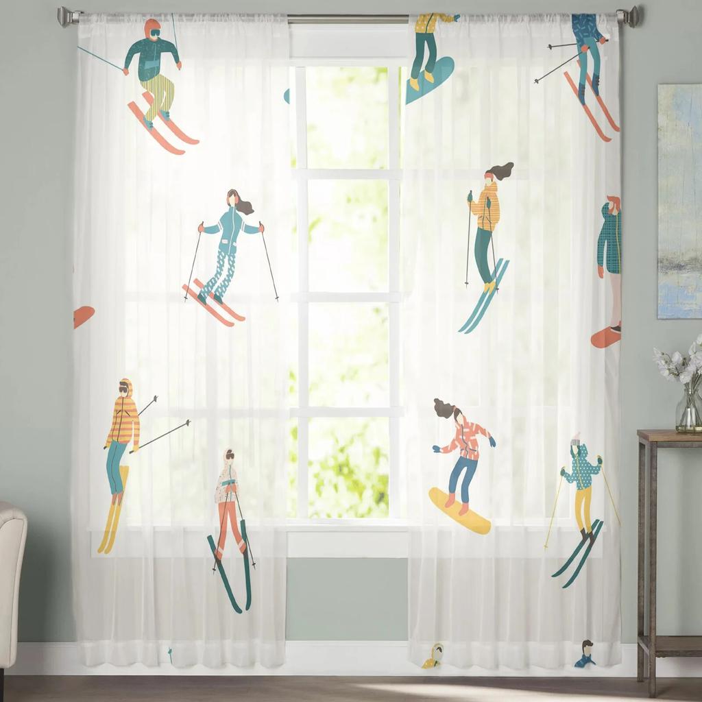 Ski Line Sport Tulle Curtains Living Room Kitchen Chiffon Curtain Bedroom Balcony Sheer Curtain Fashion Home Decor