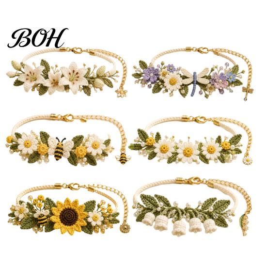 DIY Handmade Jewelry Making Supplies Crochet Bracelet Kit, Flower Craft Set with Beads, Creative Hobbies for Relaxation Floral Kit Beginners,