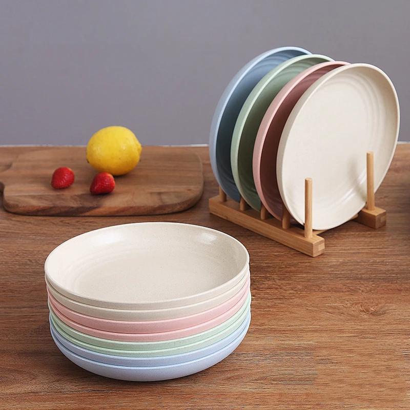 4Pcs Eco-Friendly Biodegradable Unbreakable Dinner Plates Set Wheat Straw  Plastic For Picnic Dishes Restaurant Specialty Saucer
