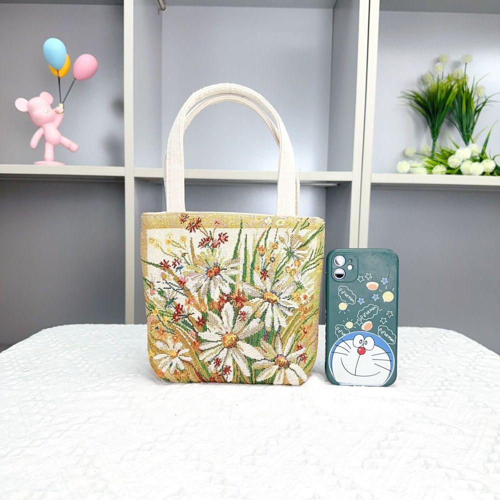 Popular Canvas Bag, Mobile Phone Change Bag, Cartoon Bag, Double-sided Jacquard Hand Bag, Cute Small Bag with Embroidery Pattern.