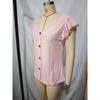 Womens V Neck Eyelet Embroidered Blouse With Short Flutter Sleeves Casual Button Down Top