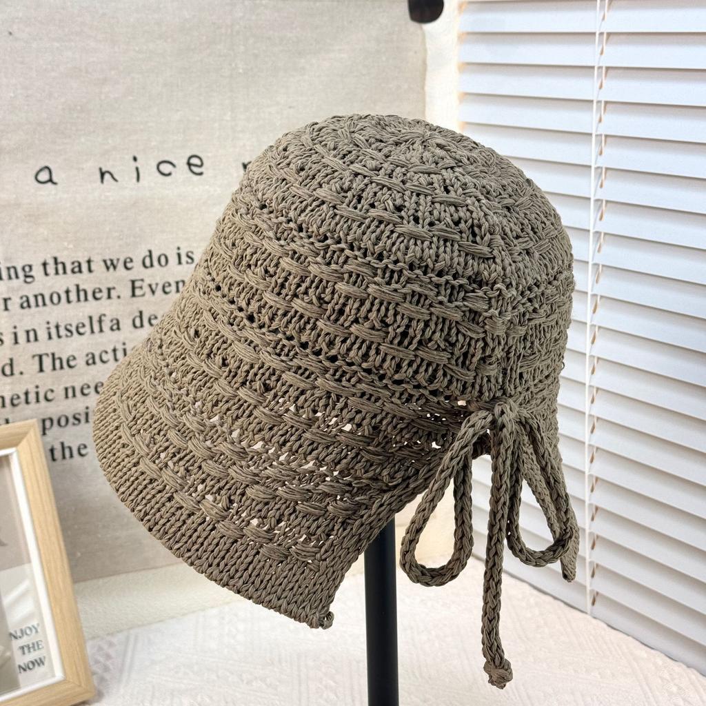 Summer new sun hat women's South Korea Dongdaemun weaving hollowed out after split fork sun protection hat fisherman hat children