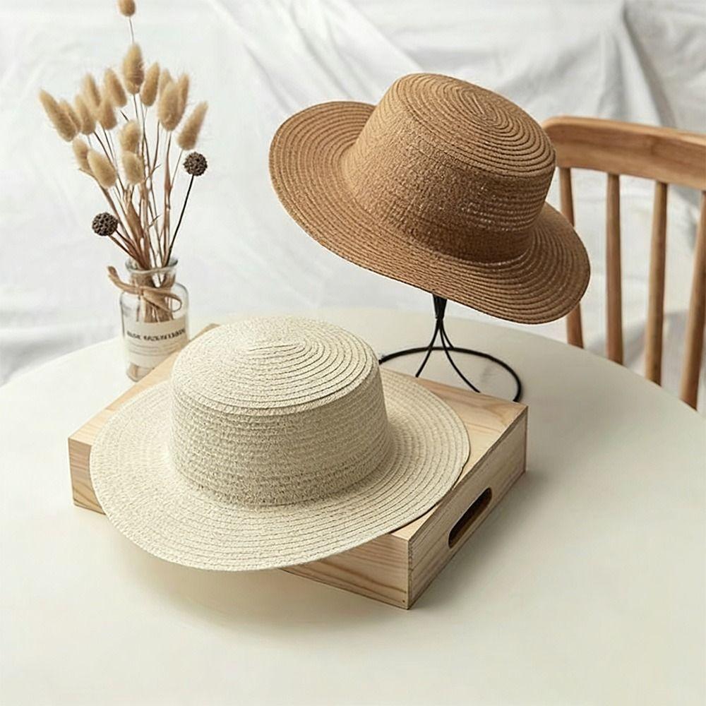 Handwoven Straw Beach Sun Hat Wide Brim Sunscreen Hat Fashionable Panama Cap  Women Summer