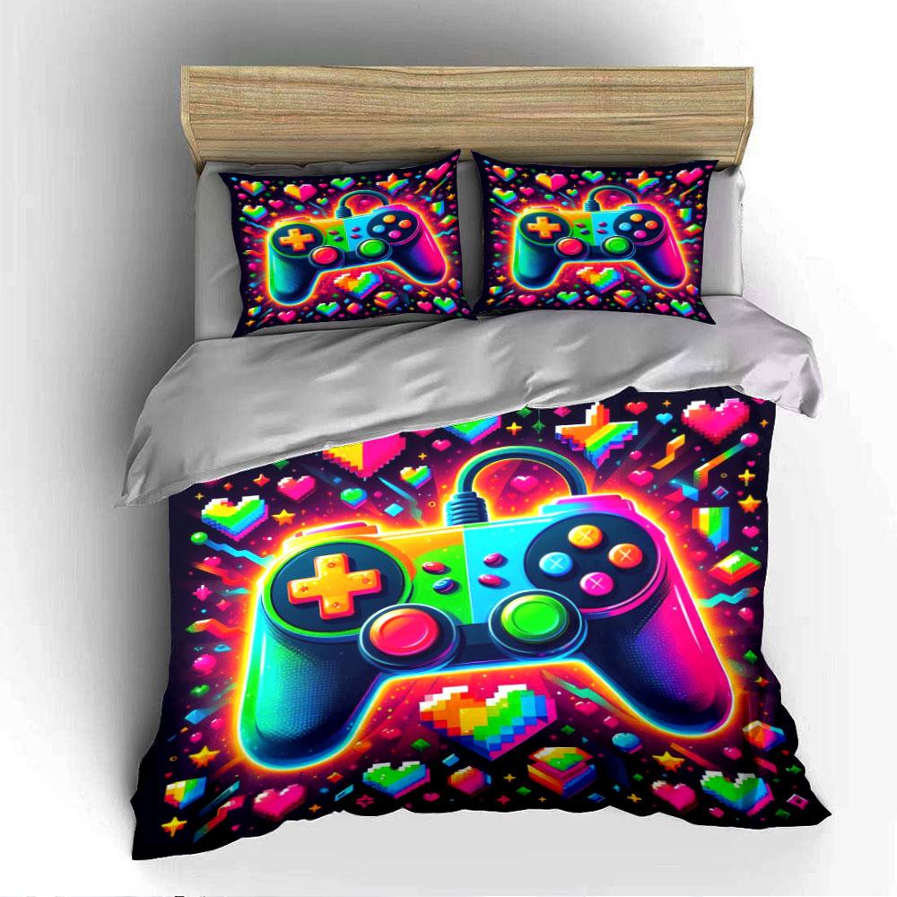 Colorful Gaming Controller Set Bedding Duvet Cover Set Duvet Cover Pillowcases (1 * Duvet Cover 2 * Pillowcases, without duvet insert)