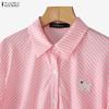 ZANZEA Women Casual Turn Down Collar Short Sleeve Loose Stripe Blouse