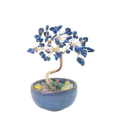 Ceramics Base Natural Crystal Tree Positive Energy Spiritual Luck Figurine Copper Wire Handmade Stone Tree Life Ornament Home