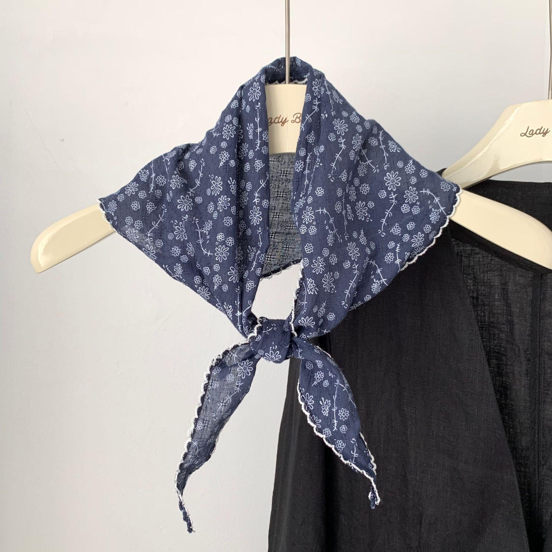 New retro cotton and linen floral cotton and linen triangle scarf women s spring and summer versatile neck protection thin temperament small scarf