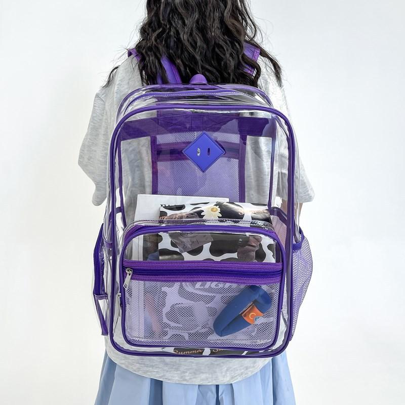 Schoolbag transparent double shoulder jelly bag, double back male high school college student PVC schoolbag female large capacity trend backpack