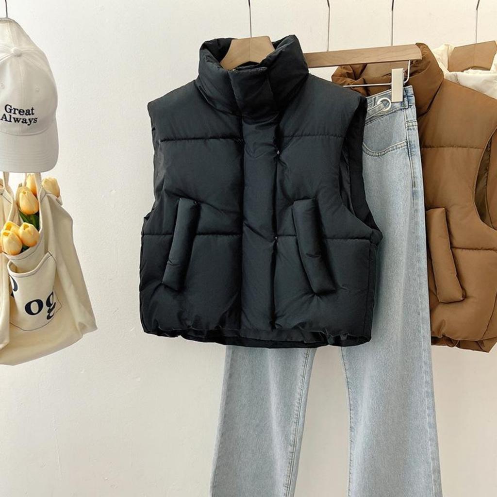 Stand-up Collar Short Cotton-padded Vest Women's Autumn and Winter Warm High Waist Vest Bread Coat