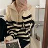 Half High Neck Zipper Stripe Pullover Sweater for Women Top Autumn New Design Feel Loose Knitted Bottom Sweater Pullover Female
