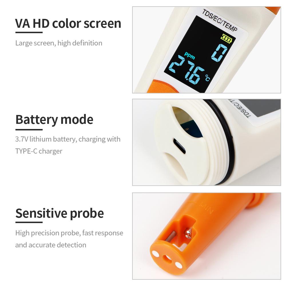 Voice Multifunctional 3 in 1 Water Quality Tester Detector Digital TDS EC Temperature Meter for Pools Aquariums with Backlight