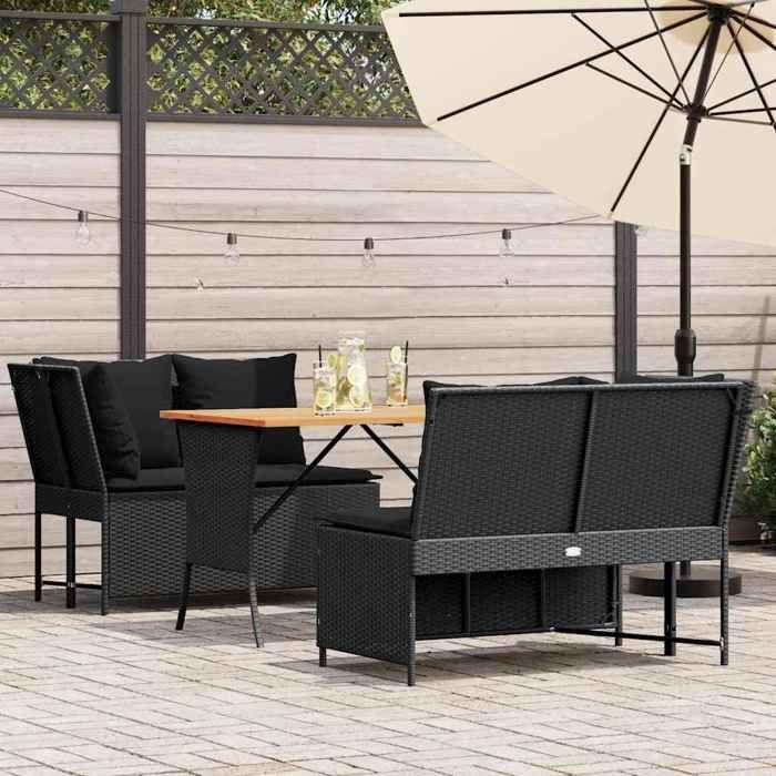 VidaXL Salon de jardin 3 pcs avec coussins noir résine tressée, ensemble de canapés d'extérieur, salon de jardin, ensemble 3365342