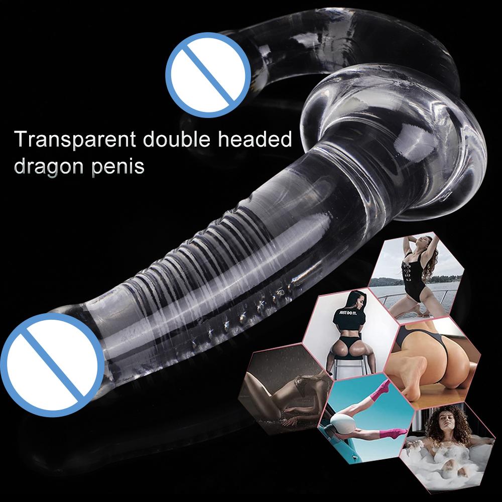 Dual Head Big Realistic Soft Dildo Adult Sex Toys Suction Cup Tpe Crystal Clear Penis Anal Toy G Stimulate For Women Lesbian