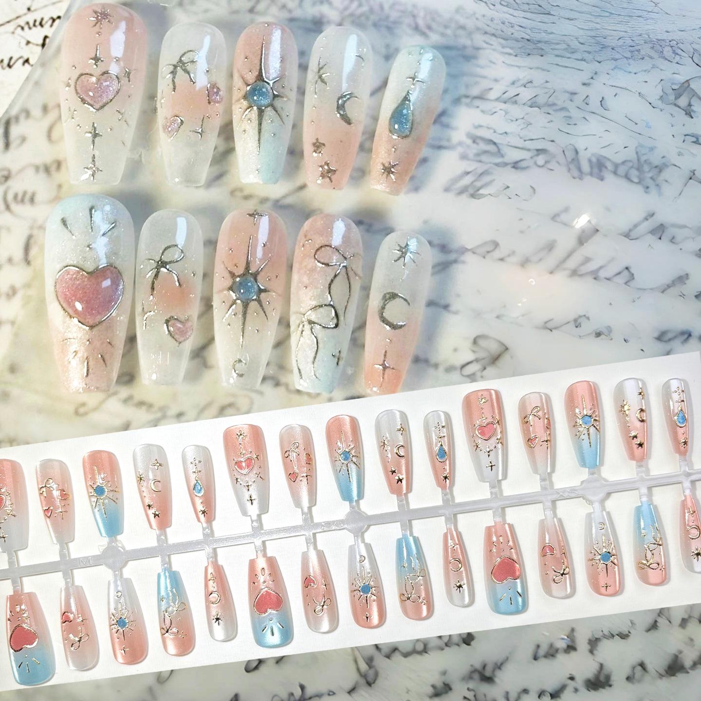 

Rococo Fairy Dreamy Gradient Wearable Nails – Blue Pink Bow Nail Art Patches