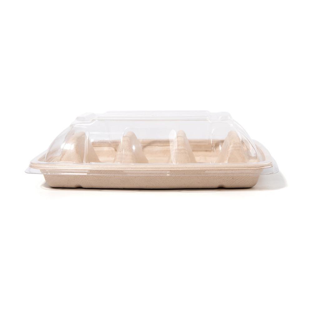 50Pcs 3 Compartments Disposable Taco Plates with Lid Taco Serving Tray Taco Holder  Restaurant
