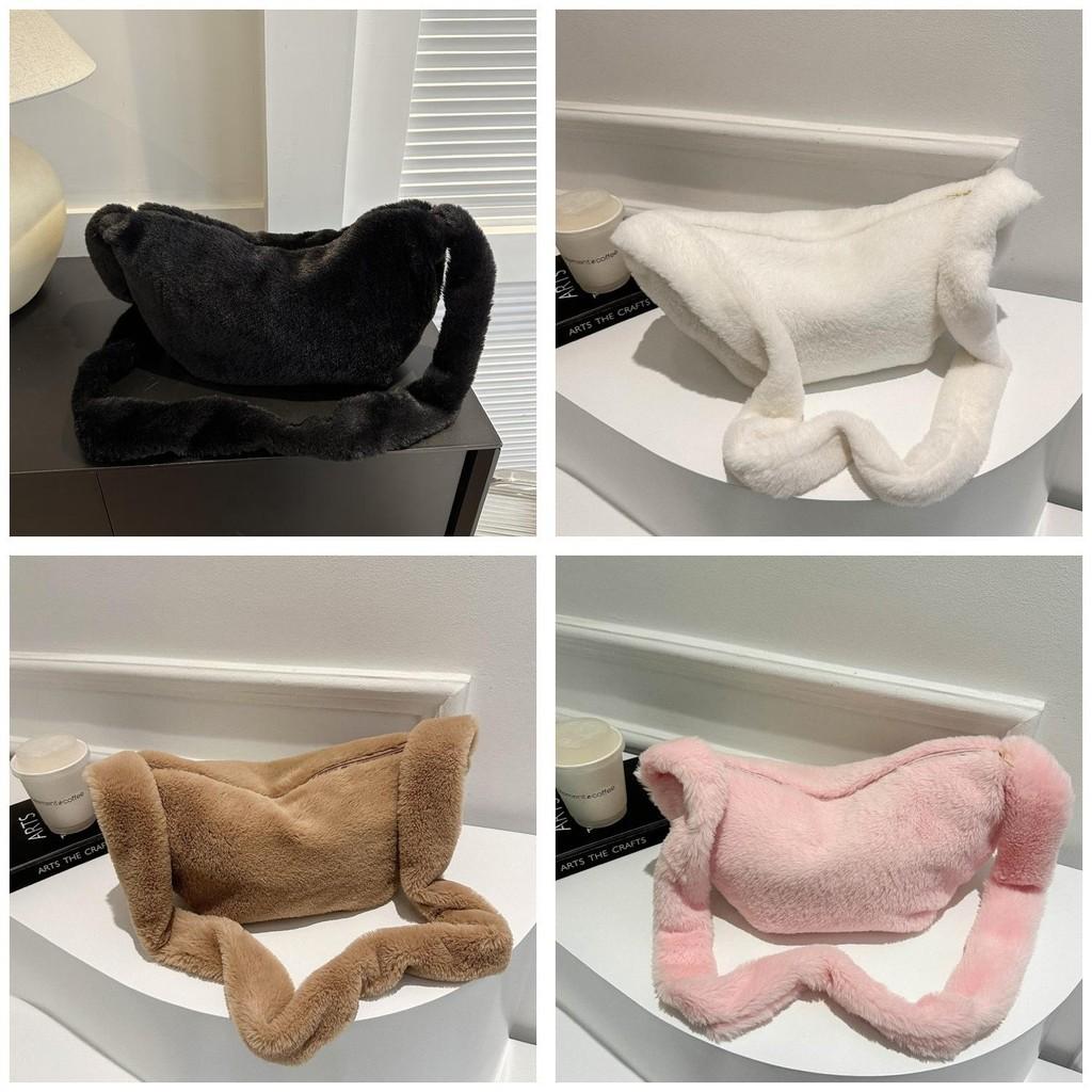 Adorable Plush Tote Bag For Women Soft And Chic In Black White Khaki Pink