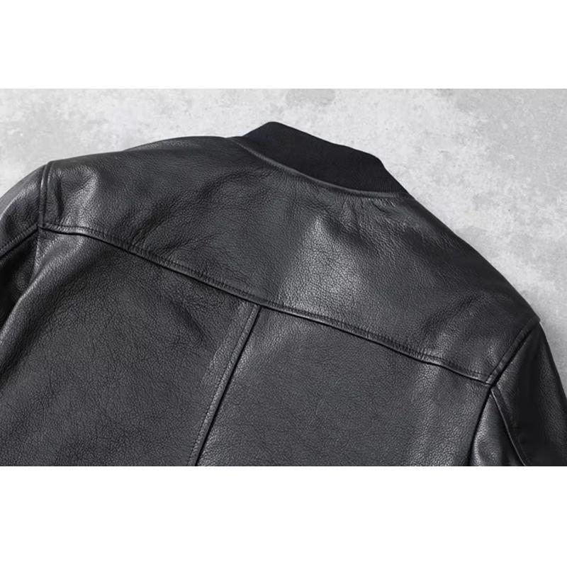 Embroidery Patches Baseball Jackets Genuine Cowhide Leather Jacket Men Motorcycle Biker Coats Autumn Mens Coat
