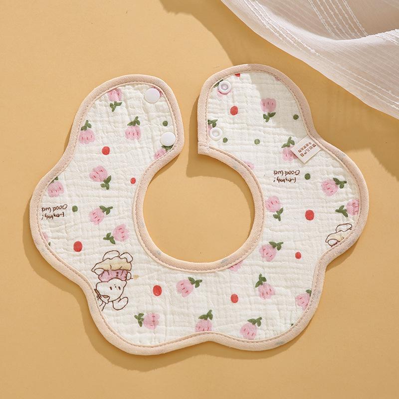 Class A Newborn Baby Saliva Towel Crepe Waterproof Petal Bib Autumn Winter Children Eating Cartoon Cotton Bib