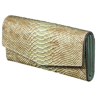 HENLY COAT Women's Anaconda Diamantina Leather Long Wallet with Folding Closure, Made In Italy, for Increased Fortune and Feng Shui, Gift Boxed