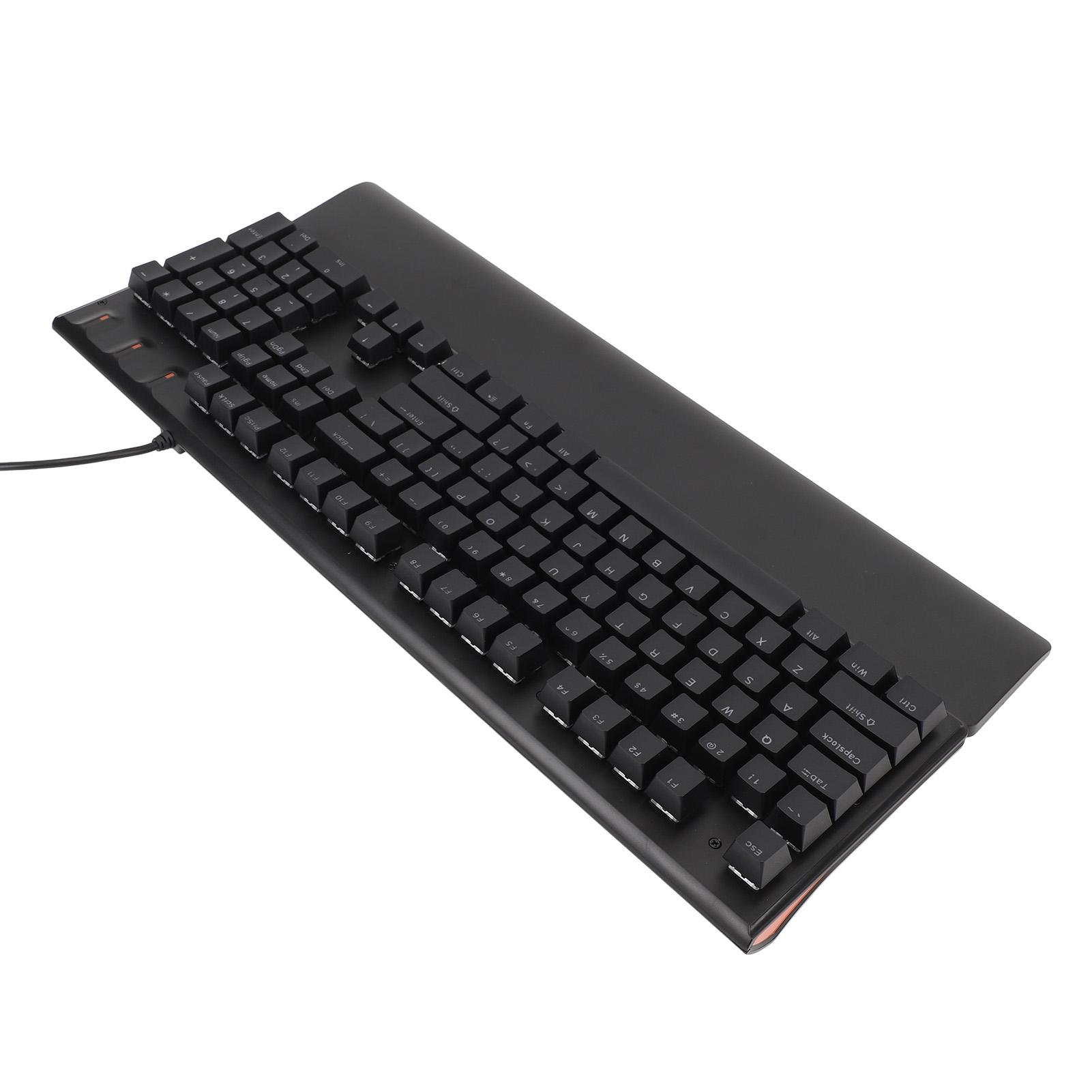 

Игровая клавиатура RGB с подставкой для рук, универсальная светодиодная подсветка, 104 клавиши, синий переключатель, USB-проводной компьютер