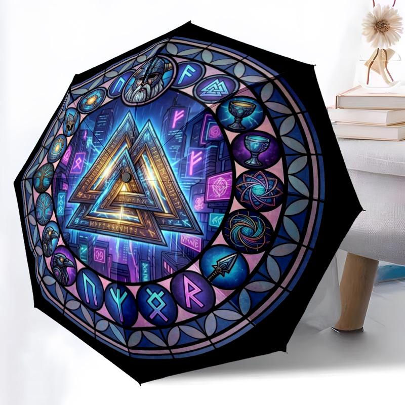 Symbolic Window Pattern Umbrella, Portable and Foldable Design, 8 Ribs, a Casual Accessory for Halloween, Christmas, and Birthday Gifts.