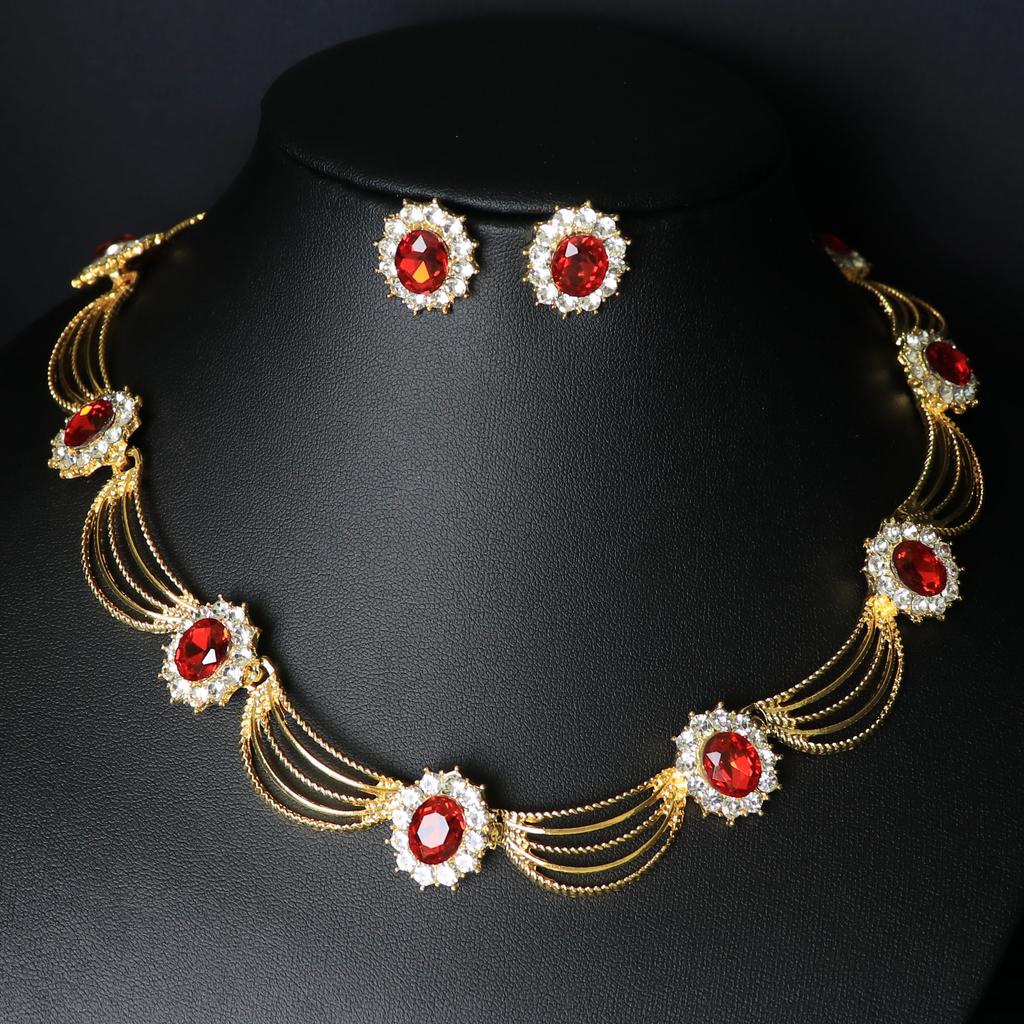 Product Earrings Set Chain 2-Piece Crystal Glass Alloy Dress Accessories Women'S Necklace