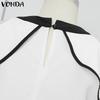 VONDA Women Cold Shoulder Ruffled Sleeve Bow Knot Casual Stitching Blouse