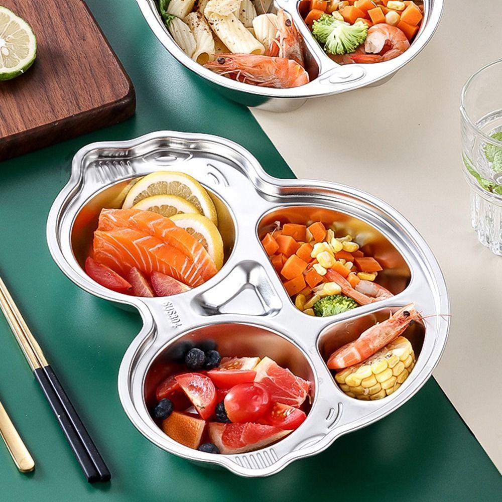 304 Stainless Steel Divided Dinning Plate Silver Child Feeding Plate Food Tray  Restroom
