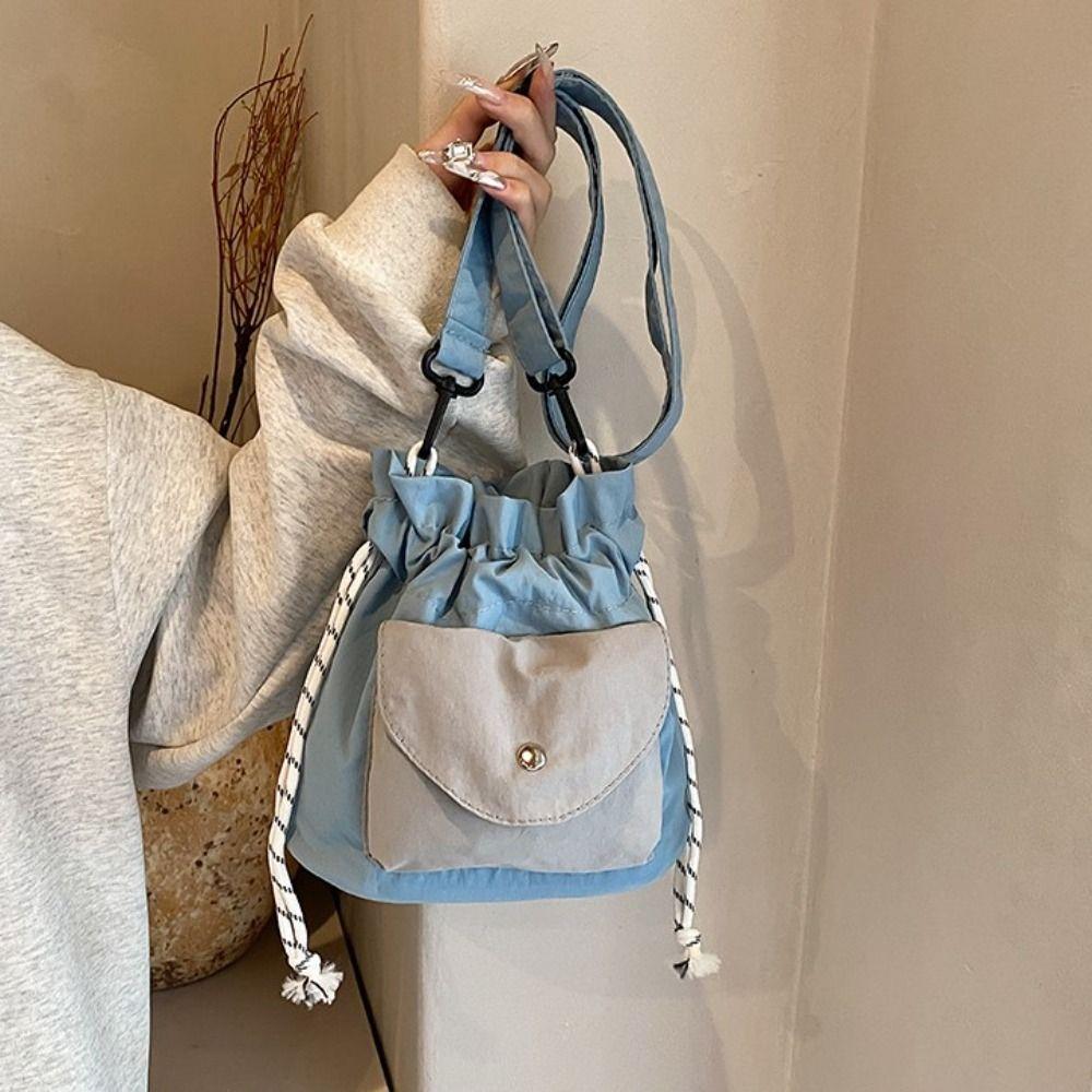 Oxford Shoulder Bag with Pocket Commute Drawstring Bag Fashion Crossbody Bag  Girls