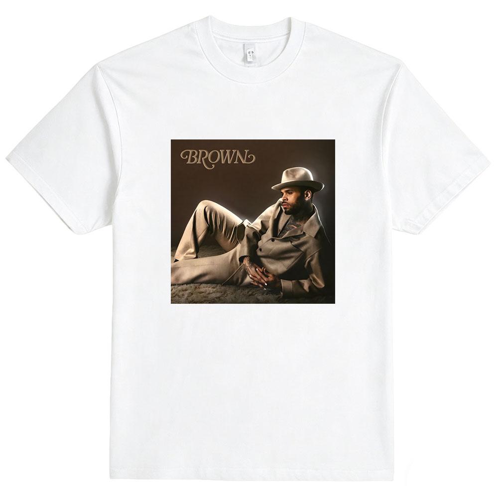 Brown Album Print T-shirt Chris Brown Fashion Tshirts Cotton Short Sleeve Tees Unisex Summer Tops XS белый