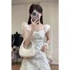 Summer Sweet Traces Temperament Thin Girl Dress Pure Desire New French Square Neck Floral Waist Skirt