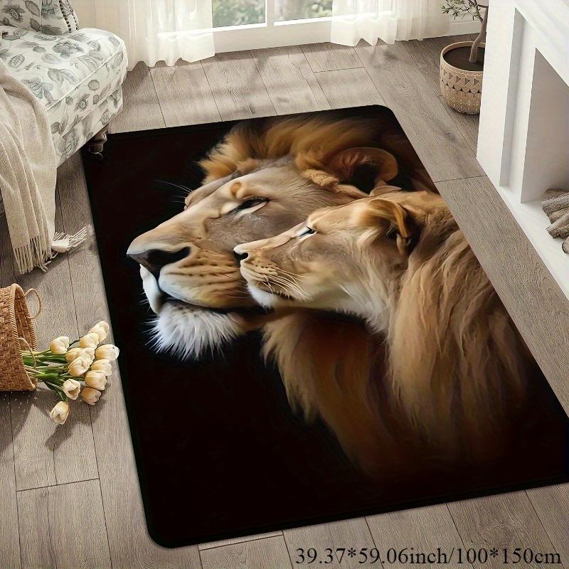 Flanelowa Drukowana Dywanik dla Pary Lwów Wzór Sztuki Dzikiej Przyrody Miękki Dywanik Podłogowy z Polarowego Runo Dywan do Salonu Zwierzęcy Motyw Wystrój Domu Unikalne Dywaniki