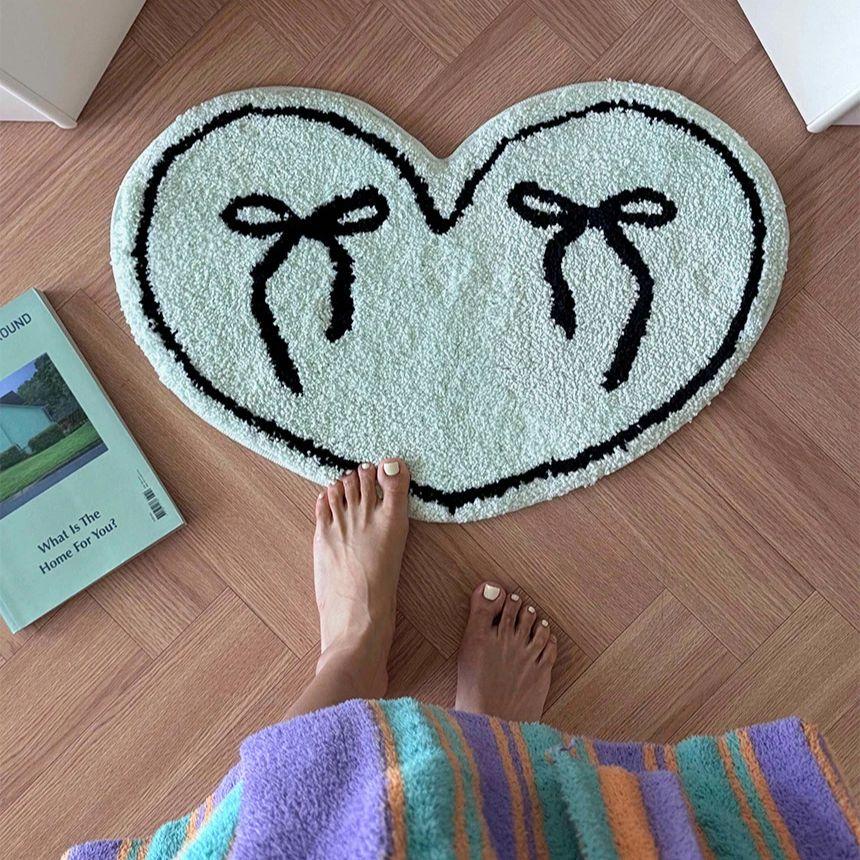 Bow Girl Tufted Carpet Heart Shape Floor Mat Rug Anti Slip Absorbent Window Bedroom Bedside Coffee Table Floor Mats