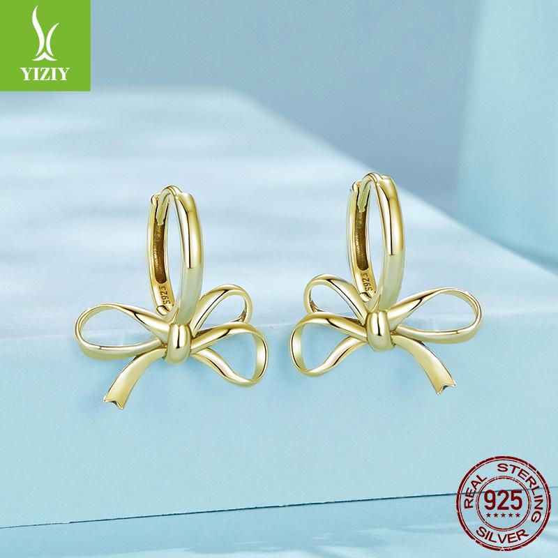 Simple Romantic Bow Plain Silver Ear Buckle, Sweet Girlish S925 Sterling Silver Earrings Earrings