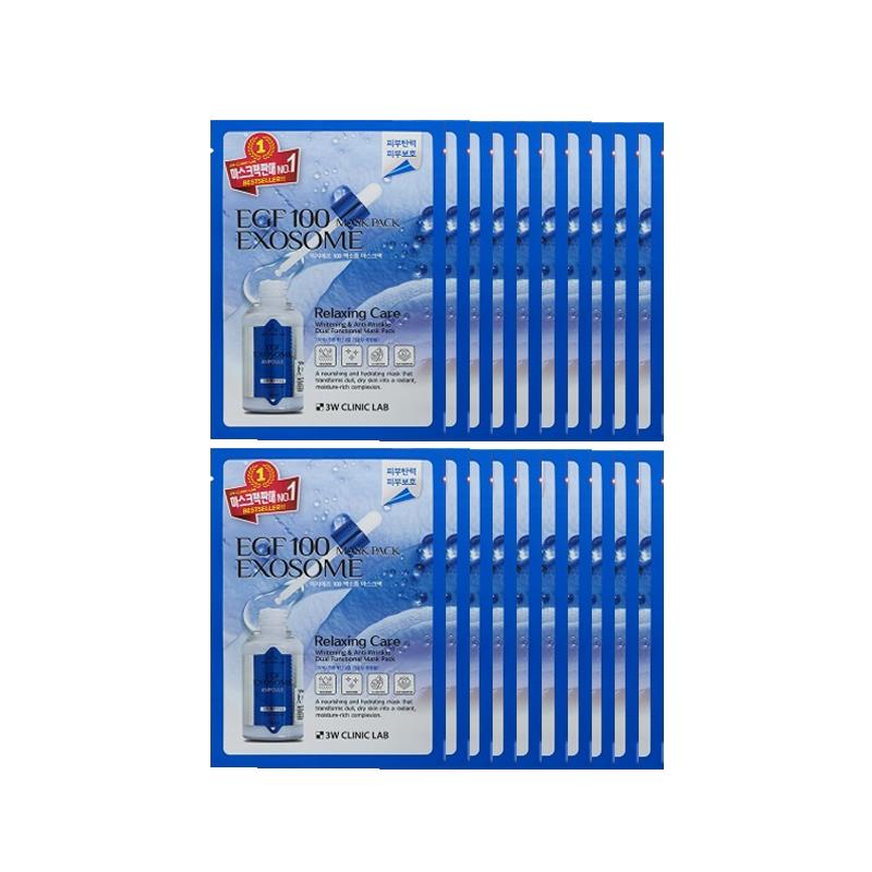 3W CLINIC Sheet Mask Pack ( PDRN, Whitening, CICA & Hyaluronic, EGF 100 Exosome, Collagen & Retinol) (16 Options)