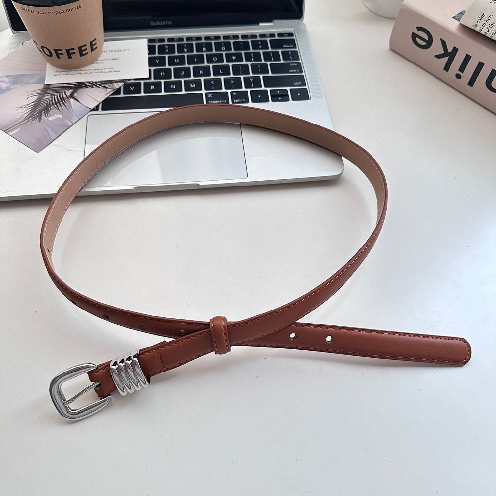 Women's Fashion Korean Style PU Leather Belt Simple Versatile Trendy Waistband Pin Buckle Thin Belt Dresses Decoration