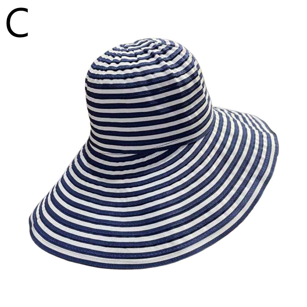 

2025Простая складная летняя полосатая шляпа рыбака, защитная пляжная шляпа от солнца, дышащая шляпа H4G2 Blue-One size