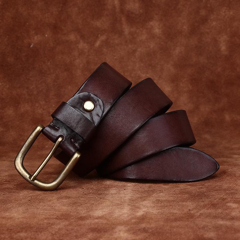 New Water-Dyed Retro Handmade Belt Men'S Genuine Leather Pin Buckle First Layer Cowhide Youth Casual Jeans Belt Men'S