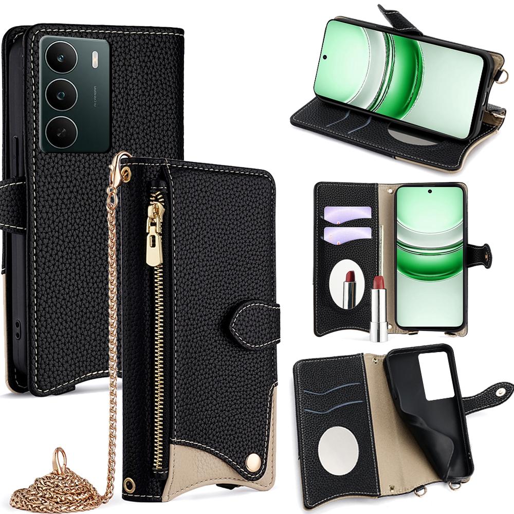 For Realme C71 4G Leather Case Wallet Stand Cover Irregular Tail Style with Chain Strap