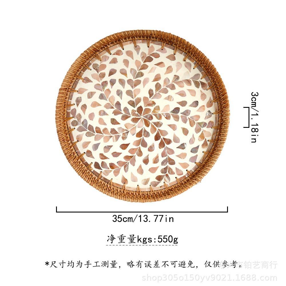 Color Shell Jewelry Cosmetics Food Teacup Storage Trays Handmade Rattan Fruit Dessert Bread Pans Round Rattan Decoration Trays