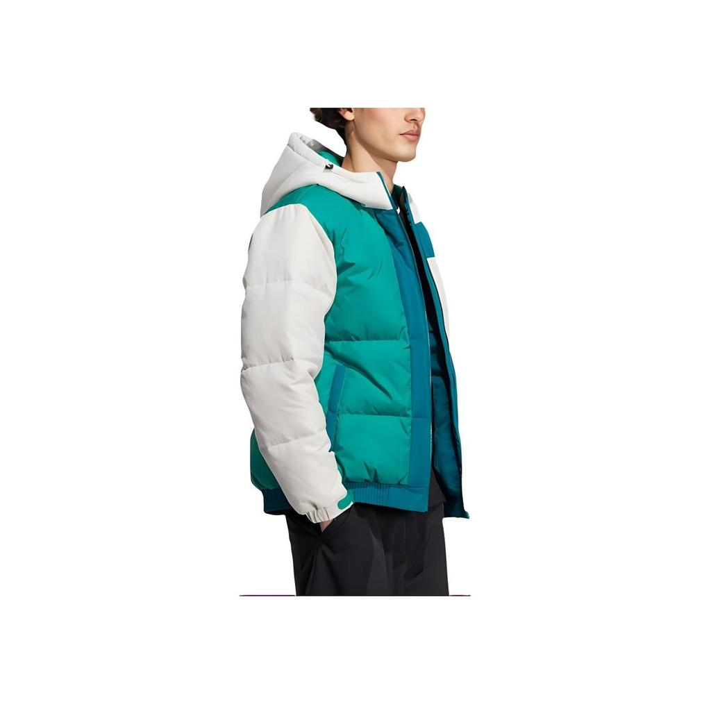 Adidas Neo Printed Logo Zip Hooded Down Jacket Men Outerwear Green HN4782