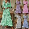 Women's Bohemian 3/4 Sleeve V-Neck Printed Maxi Dress