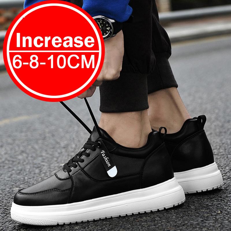 Men's Plus Size 37-46 Lift Sneakers, 8cm Height Increase Elevator Shoes, White Black Taller Leisure Fashion Sneakers