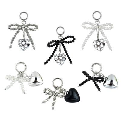 Colorful Phone Lanyard Bowknot Heart Pendant Keychain Detachable Phone Charm Keyring Elegant Bag Accessory for Women