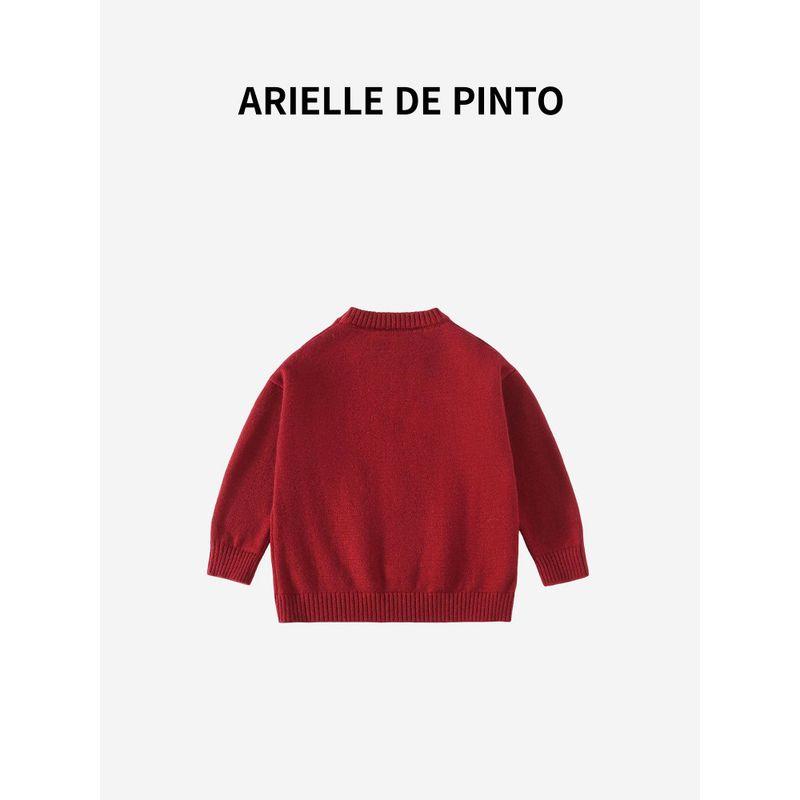 French Arielle De Pinto Girls' Winter Sweater, Red New Year's Greeting Knitwear for the Year of the Horse