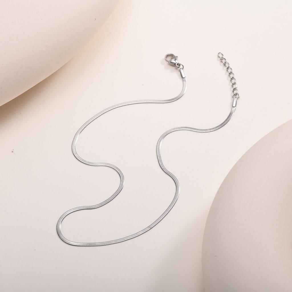 Silver-Color Snake Chain Choker Necklace Women, Tarnish-resistant Stainless Steel Chain Herringbone Necklace Minimalist Jewelry