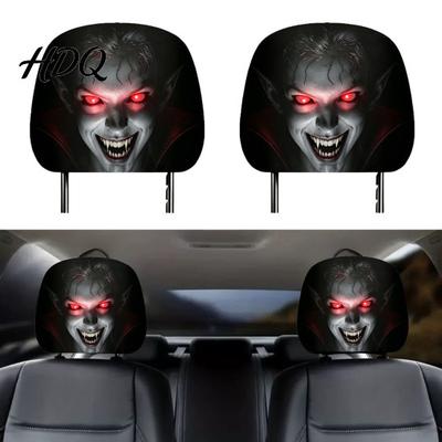 Funny Prank Car Accessories 2Pcs Ghost Face Headrest Covers Halloween Horror Seat Decorations Eye-catching Party Driving Gear Universal Fit Washable
