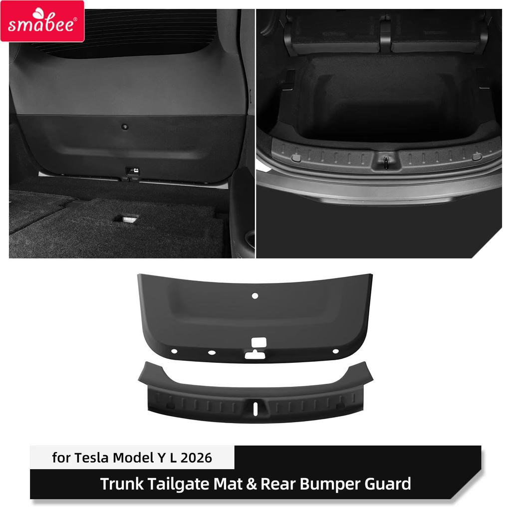 Smabee for Tesla Model YL 2025 2026 6Seater Trunk Tailgate Mat & Rear Bumper Guard Accessoreis Black