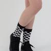 DOYOUKNOWMC ALL SEASON Gingham Check Intarsia Jacquard Logo Black Socks