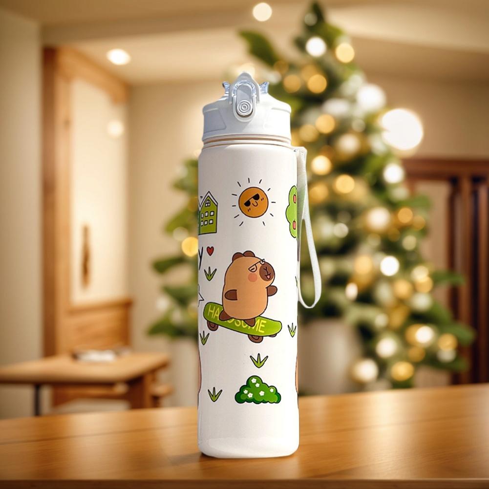 800ml Capybara Cute Water Cup with Straw & Handle Sports Water Bottle Large Capacity Kawaii Water Bottle for Fitness Sports